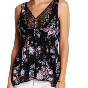 Black floran tank top with lace trim Socialite